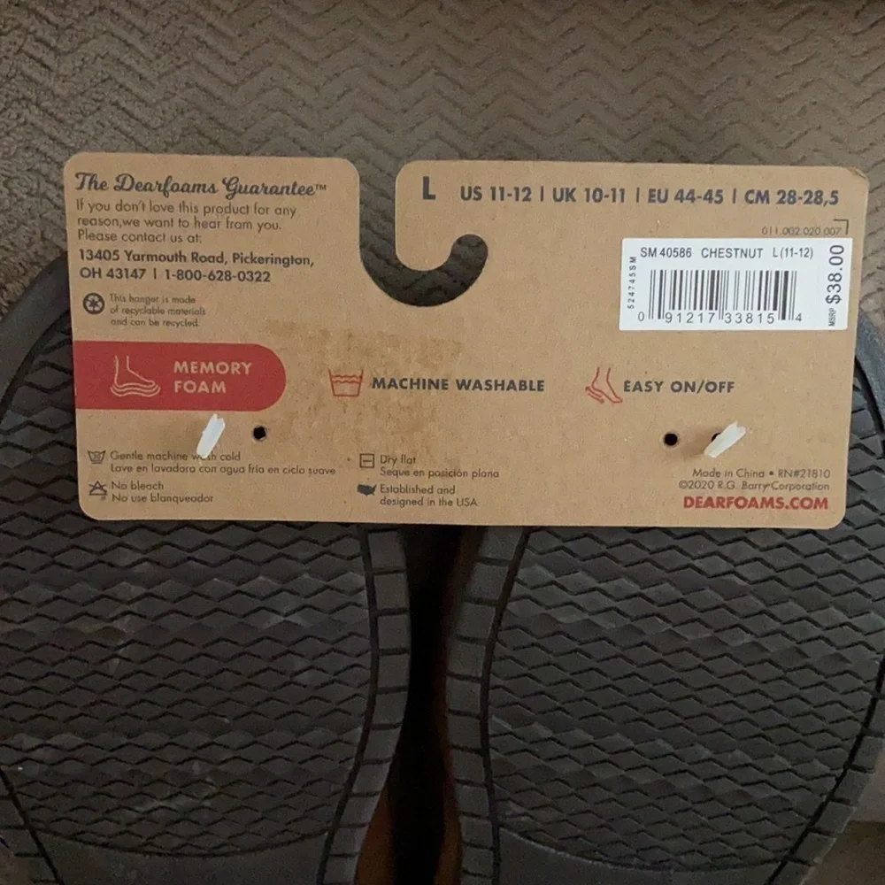 NWT Dearfoam Men’s Slippers Brown Memory Foam Size L 11-12 - Picture 3 of 8